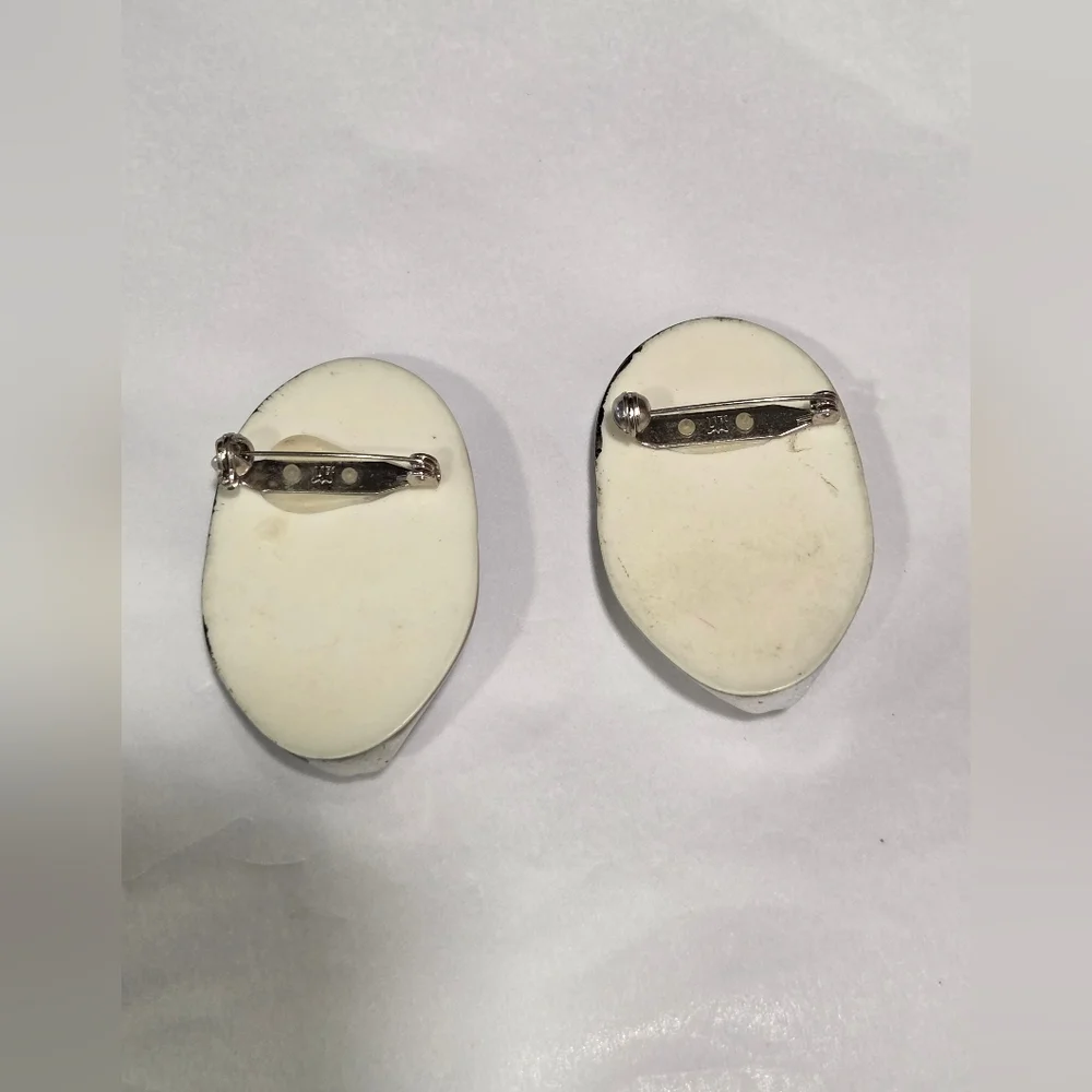 80s Vintage Pair Of Acrylic Plastic Silver Painted Harlequin Mask Brooches